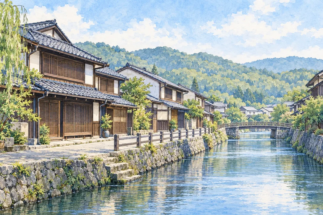福知山の城下町をモチーフにしたイラスト